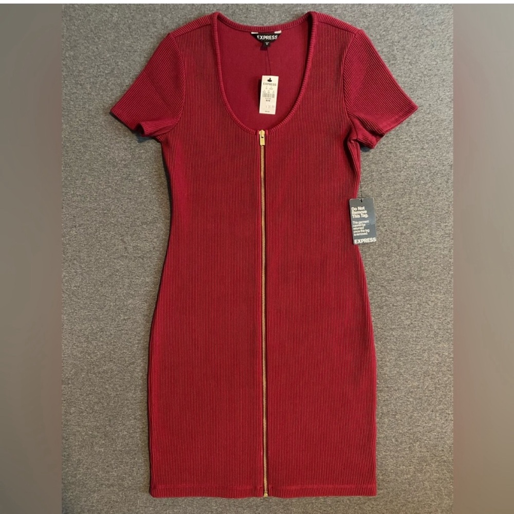 Express NWT Zip Up Dress Stretchy Burgundy Size Medium
